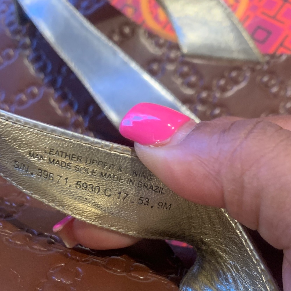 Tory Burch Metallic Silver and Brown Sandals - Picture 6 of 7